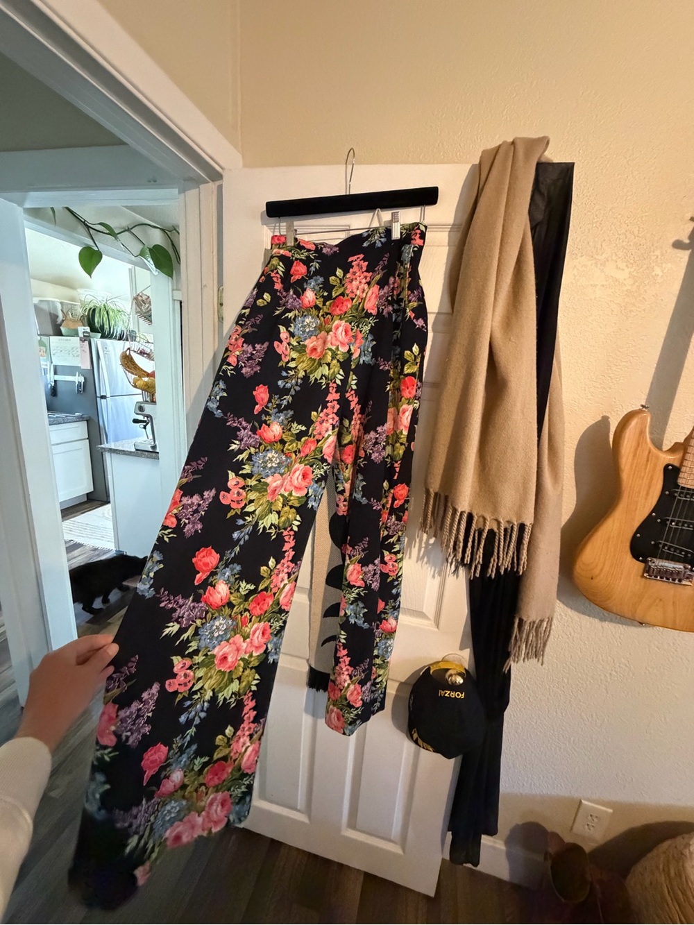 Vixen by Micheline Pitt Black Floral Wide Leg Pants